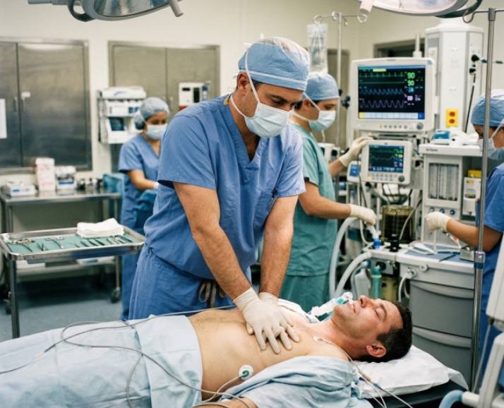 doctor performing cpr on a patient in an operating theatre